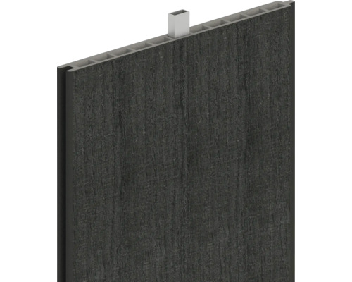 Dunkle Fassadenverkleidung aus Holz mit Montageprofil