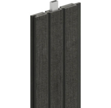 Dunkle Fassadenverkleidung aus Kunststoff mit Holzstruktur