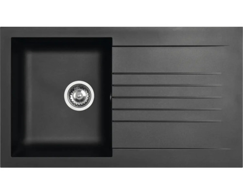 Évier de cuisine noir en matériau composite avec égouttoir