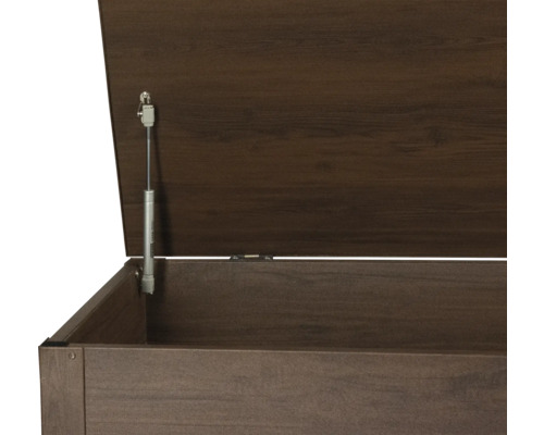 Coffre de rangement ouvert en bois avec ressort à gaz