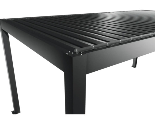 Vue détaillée d'une pergola en aluminium avec toit à lamelles