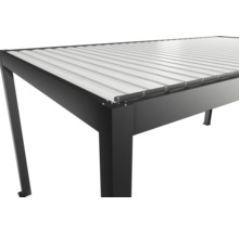 Vue détaillée d'un toit de terrasse noir avec un toit à lamelles