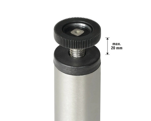 Verstellfuß mit einer maximalen Höhe von 20 Millimetern an einem Metallbein