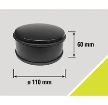 Schwarzer Türstopper mit einem Durchmesser von 110 Millimetern und einer Höhe von 60 Millimetern.