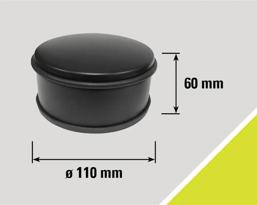 Schwarzer Türstopper mit einem Durchmesser von 110 Millimetern und einer Höhe von 60 Millimetern.