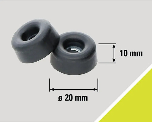 Zwei runde, schwarze Türstopper mit den Maßen 20 mm Durchmesser und 10 mm Höhe
