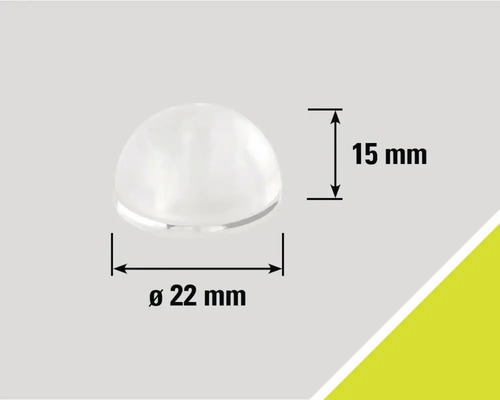 Halbkugelförmiger Möbelgleiter mit den Maßen 22 Millimeter Durchmesser und 15 Millimeter Höhe