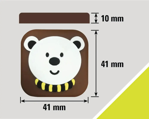 Abmessungen eines Türpuffers mit Bärenmotiv: 41 mm x 41 mm x 10 mm