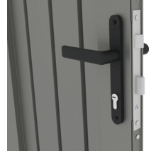 Detailaufnahme eines Türschlosses mit Griff und Schlosskasten