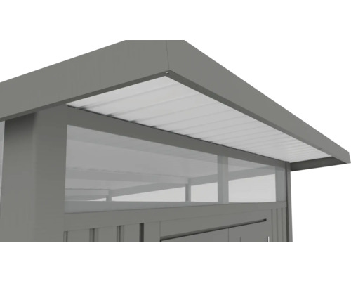 Detailansicht eines Gerätehauses mit Dach und Fenster