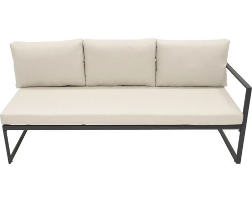 Canapé de jardin avec trois coussins et accoudoir en métal
