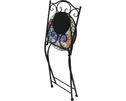 Table d'appoint pliée en métal avec plateau en mosaïque