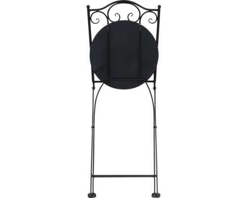 Chaise de bistrot pliante en métal avec assise ronde.