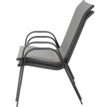 Chaise de jardin empilable avec accoudoir, revêtement textile et cadre métallique