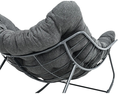 Fauteuil à bascule gris avec structure en métal et revêtement en tissu