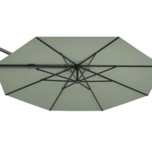 Unteransicht eines Gartenschirms mit Metallgestell