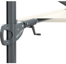 Details des Soluna Sonnenschirms mit Kurbelmechanismus.