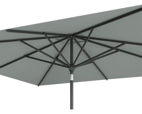 Vue détaillée du parasol rectangulaire avec cadre métallique
