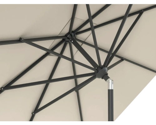 Vue détaillée d'un parasol avec armature et revêtement