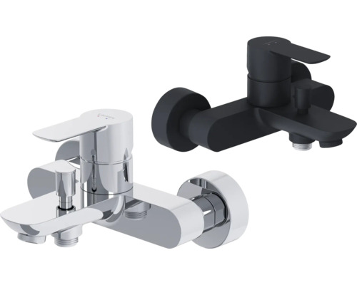 Deux robinets de salle de bains pour montage mural, différentes finitions