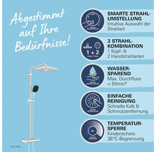 Système de douche avec douche de tête, douchette à main et différents types de jets, fonction d'économie d'eau, nettoyage facile et blocage de la température