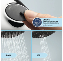 Pomme de douche Grohe SmartSwitch avec jets Rain et Jet et changement de jet par disque rotatif.