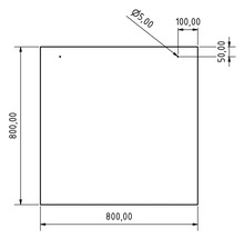 Technische Zeichnung einer quadratischen Platte mit den Maßen 800 x 800 mm