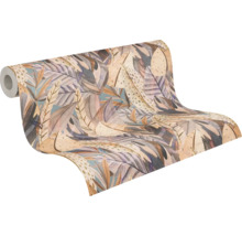 Rouleau de papier peint avec motif de feuilles et de plumes