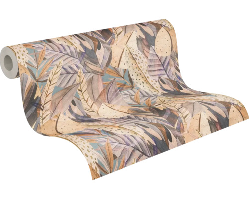 Rouleau de papier peint avec motif de feuilles et de plumes