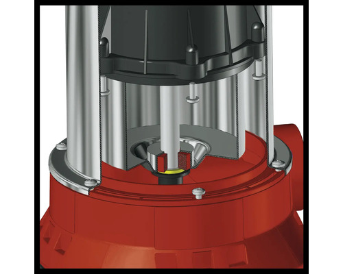 Vue en coupe d'une pompe submersible avec détails sur la construction et la fonction.