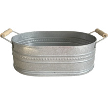 Baignoire ovale en zinc avec poignées en bois