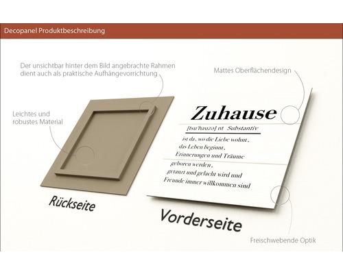 Panneau décoratif avec le texte Maison, vue de face et de dos