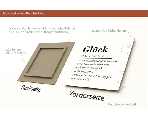Description du produit Decopanel avec des informations sur le matériau et la suspension