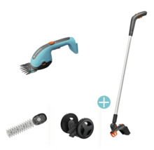 Set de cisailles à gazon sans fil Gardena avec manche et roues