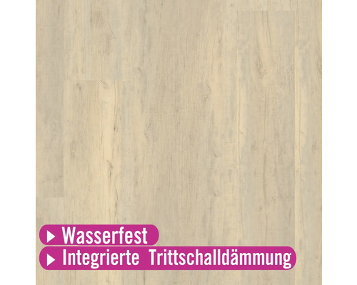 Nahaufnahme von wasserfestem Laminat mit integrierter Trittschalldämmung.
