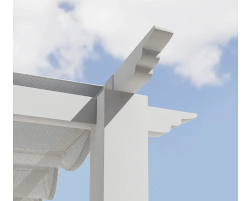 Vue détaillée d'une pergola blanche avec protection solaire