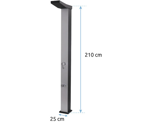 Gartendusche mit den Maßen 210 x 25 Zentimeter