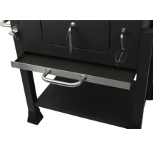 Vue détaillée du barbecue à charbon noir avec espace de rangement