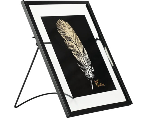 Cadre portrait métal sans paroi arrière noir 10x15 cm Cadre photo décoratif avec motif de plumes et support