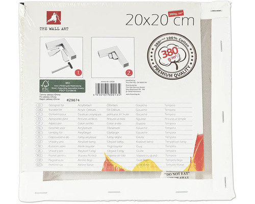 Keilrahmen 20x20 cm, geeignet für Acrylfarben, Ölfarben, Gouache und Tempera