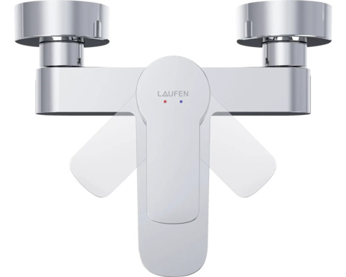 Robinet de lavabo apparent avec deux poignées et logo Laufen