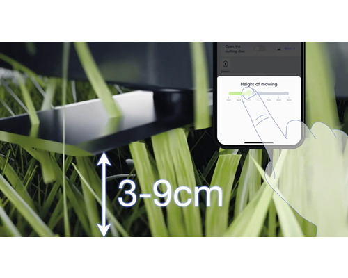 Réglage de la hauteur de coupe de 3 à 9 centimètres sur le robot tondeuse via smartphone