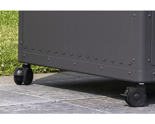 Vue détaillée d'un bac à plantes avec des roues pour un transport facile