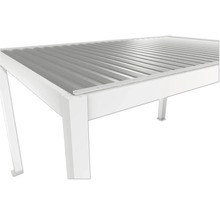 Detailansicht eines weißen Terrassendachs mit Wellblech