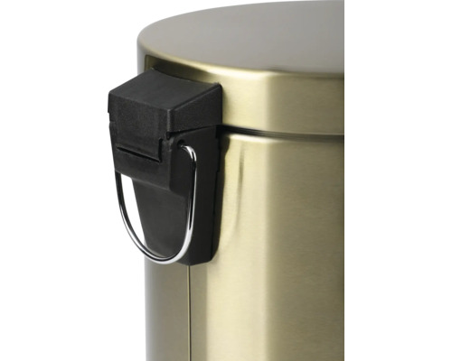 Vue détaillée d'une poubelle à pédale en métal avec mécanisme de pédale noir