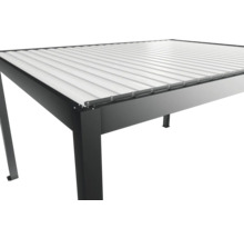 Vue détaillée d'un toit de terrasse noir avec toit à lamelles