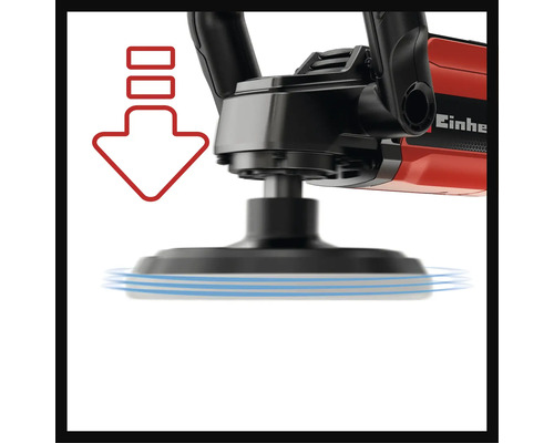 Poliermaschine mit Darstellung des Anpressdrucks durch einen Pfeil.