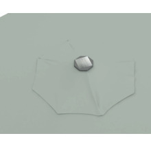 Vue détaillée d'un parasol avec revêtement en tissu et couvercle central