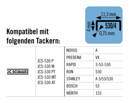 Informationen zur Kompatibilität von Tackerklammern mit verschiedenen Tackermodellen