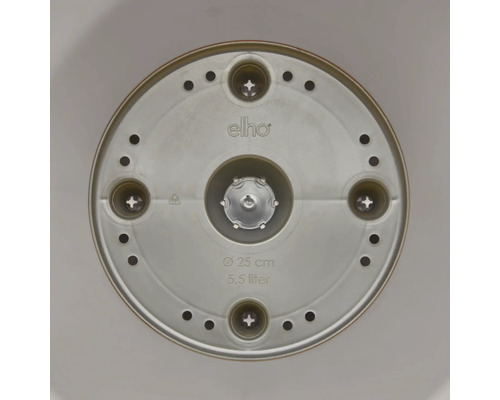 Unterseite eines Elho Pflanzgefäßes mit 25 Zentimeter Durchmesser und 5,5 Liter Volumen